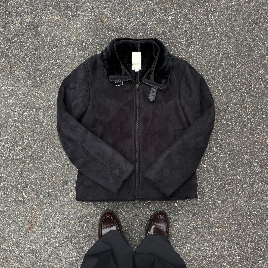black mouton jacket B-3 suède jacket 90s