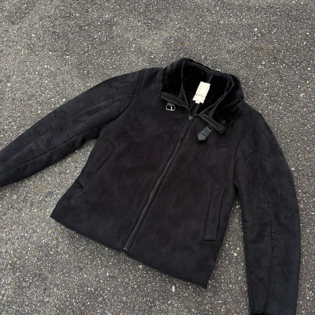 black mouton jacket B-3 suède jacket 90s