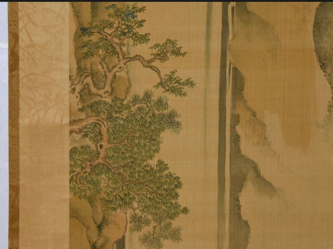 【真作】佐竹永湖 観瀑図 絹本 肉筆 掛軸