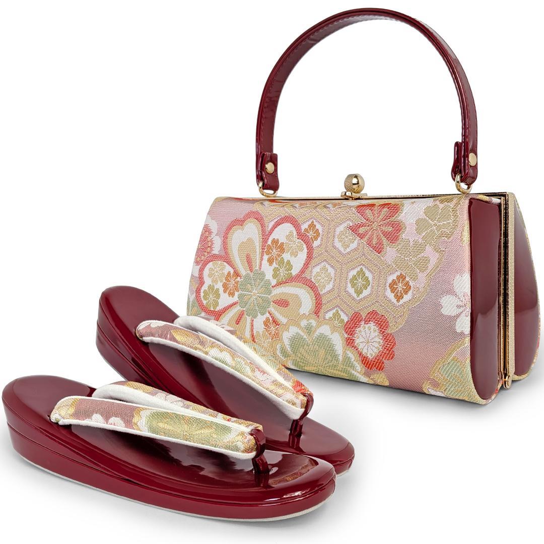 草履バッグセット 帯地 振袖 成人式 エンジ wzouribag5-1