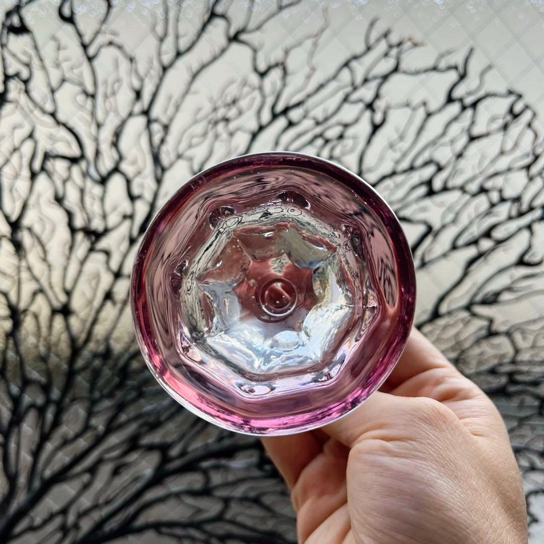 骨董　時代ガラス　吹きガラス　臙脂色リップ　アイスクリームグラス　氷コップ１客