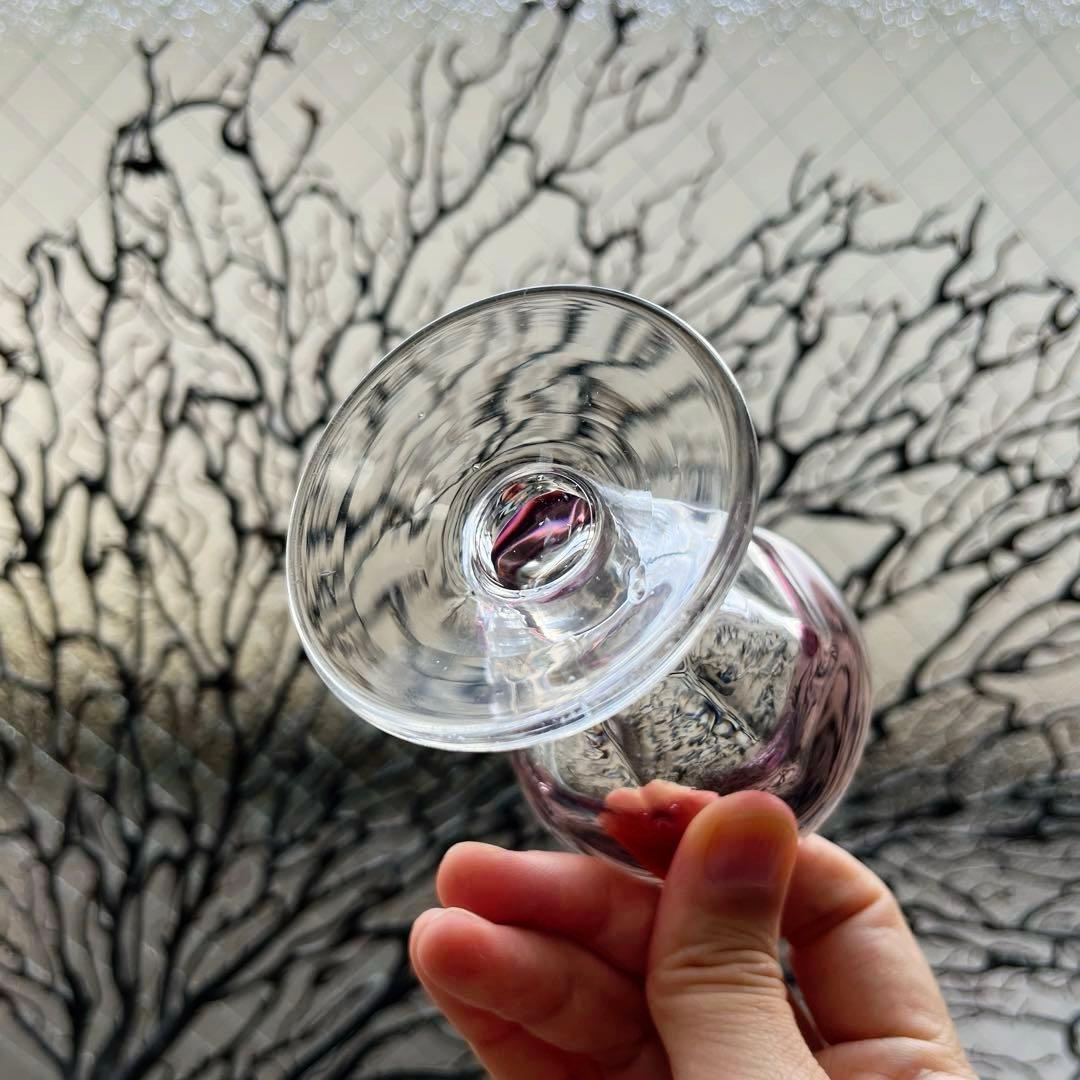 骨董　時代ガラス　吹きガラス　臙脂色リップ　アイスクリームグラス　氷コップ１客