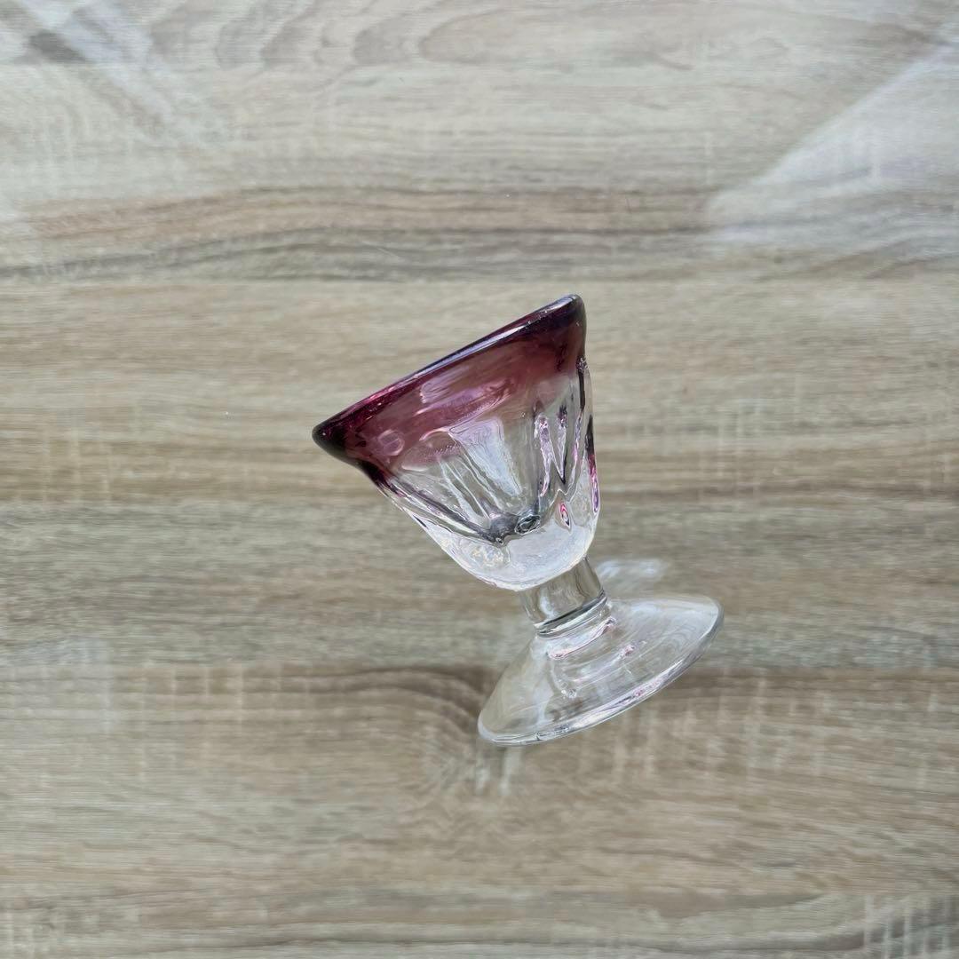 骨董　時代ガラス　吹きガラス　臙脂色リップ　アイスクリームグラス　氷コップ１客