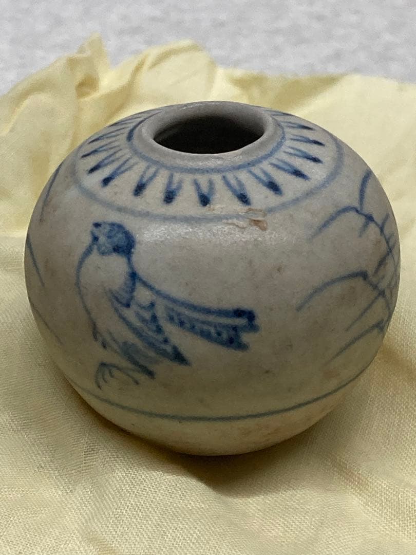 希少 15世紀～16世紀 安南染付 鳥図小壷 茶入 煎茶道具 茶道具