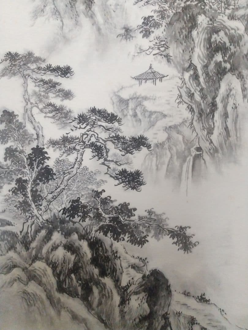 絹本掛け軸『松叡飛泉図』