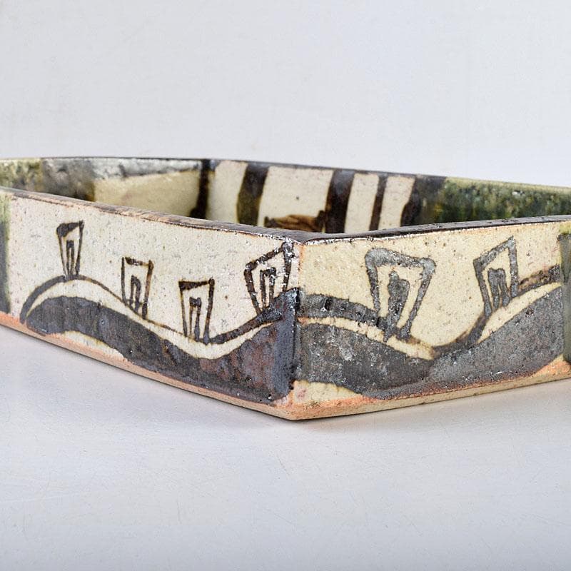 和食器　織部焼　廣永窯　坪島土平作　長方鉢　共箱　M　R9198