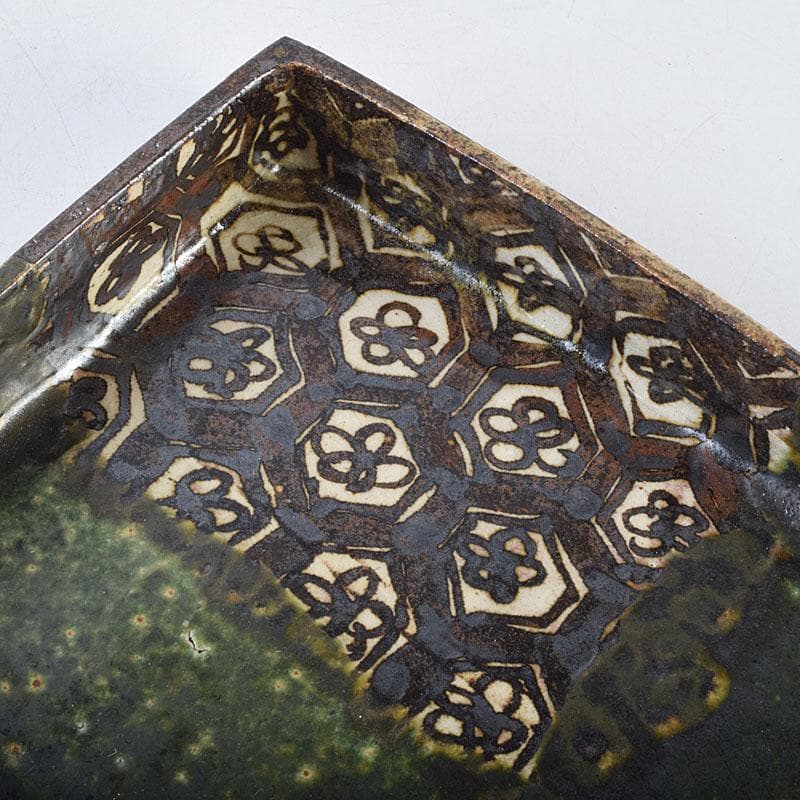 和食器　織部焼　廣永窯　坪島土平作　長方鉢　共箱　M　R9198