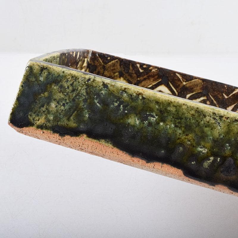 和食器　織部焼　廣永窯　坪島土平作　長方鉢　共箱　M　R9198