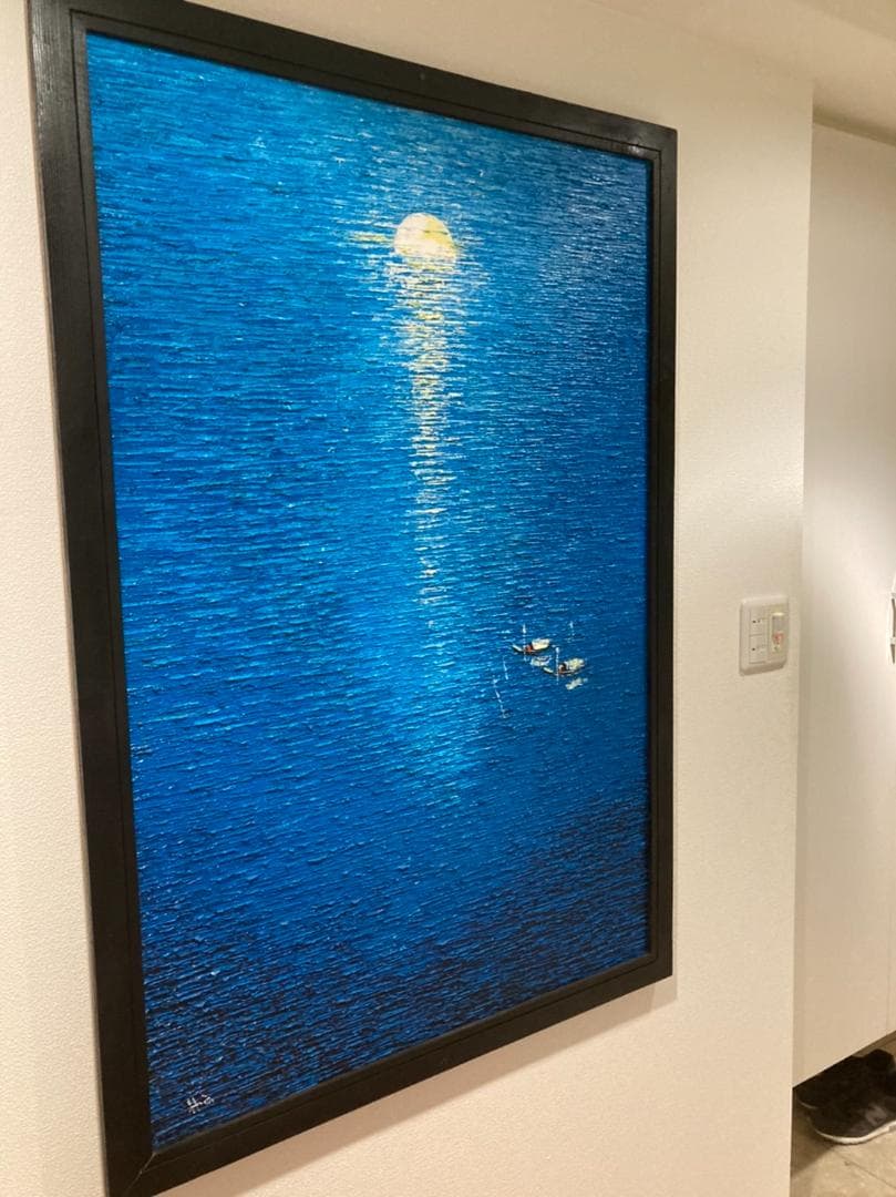 日の出の海の風景画（油絵肉筆画）885×1280