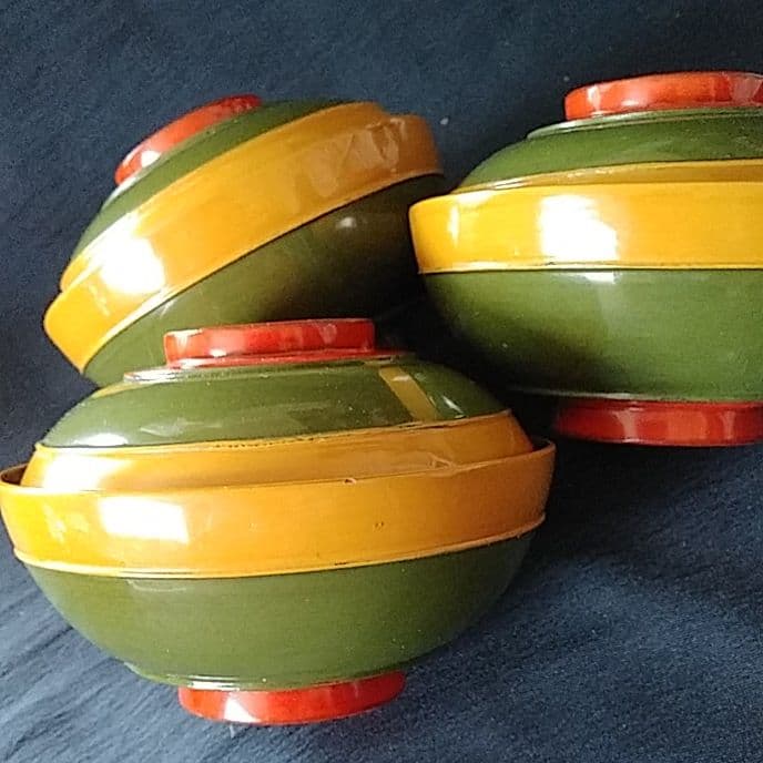 「輪島塗の復興を！」コマのような吸(す)い物椀 3客セット 骨董アンティーク