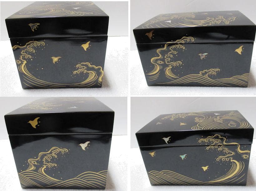 茶道具　蒔絵茶箱セット　波に千鳥　茶箱中皆揃い　共箱