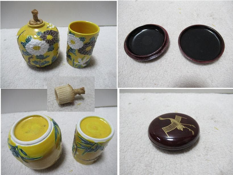 茶道具　蒔絵茶箱セット　波に千鳥　茶箱中皆揃い　共箱