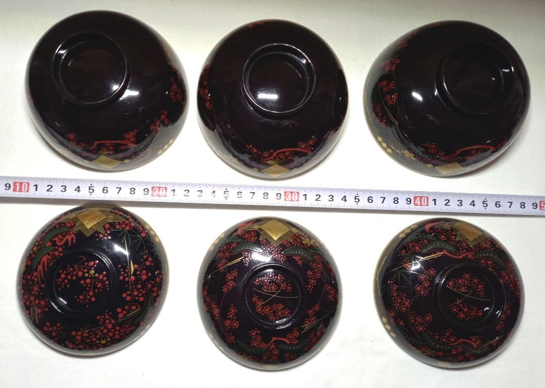 【雑誌掲載品】東北古漆器　秀衡塗　金箔/色漆　会津箔椀　江戸時代後期　3個セット