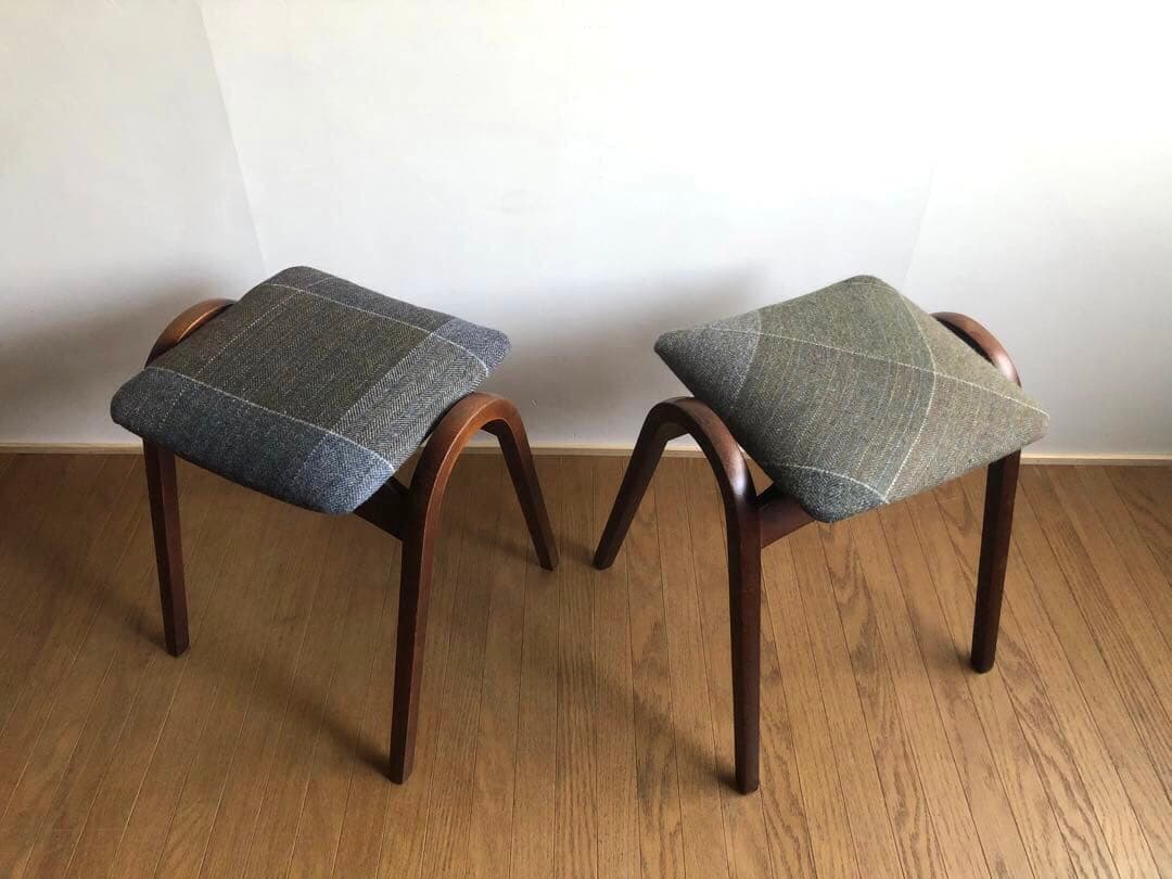 秋田木工 曲木 剣持スツール 2脚セット ヴィンテージ家具 古代色 民芸 レトロ