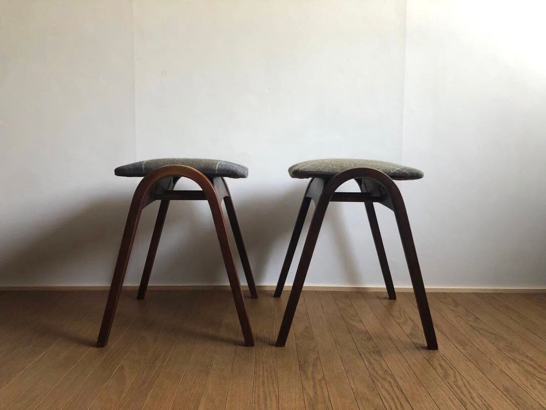 秋田木工 曲木 剣持スツール 2脚セット ヴィンテージ家具 古代色 民芸 レトロ