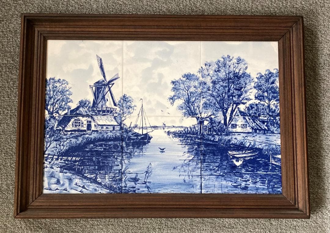 訳あり　オランダ　デルフト焼　手描きタイル6枚　壁飾り　絵画