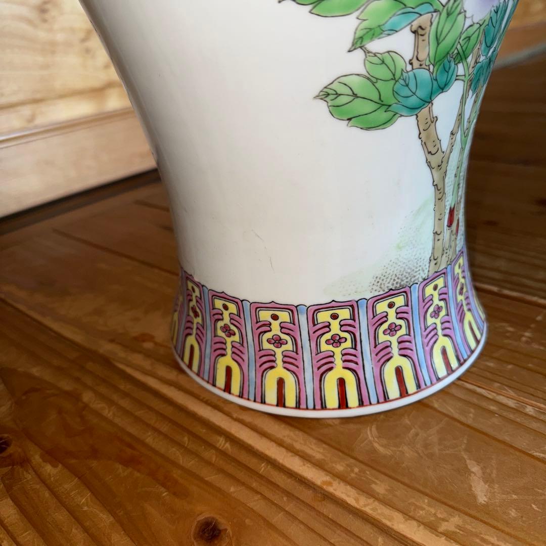 陶磁器製 花瓶 花と鳥の絵柄