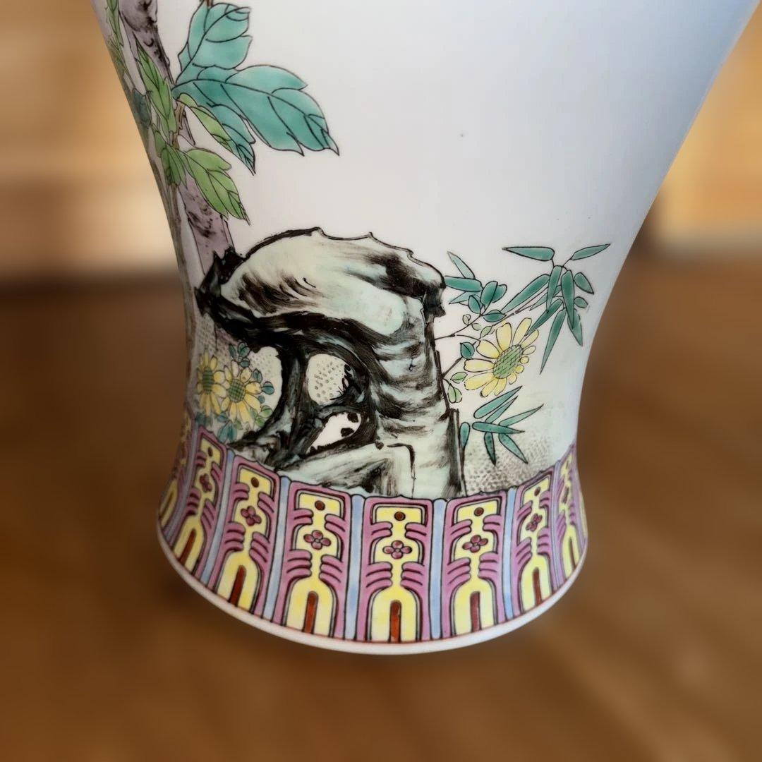 陶磁器製 花瓶 花と鳥の絵柄