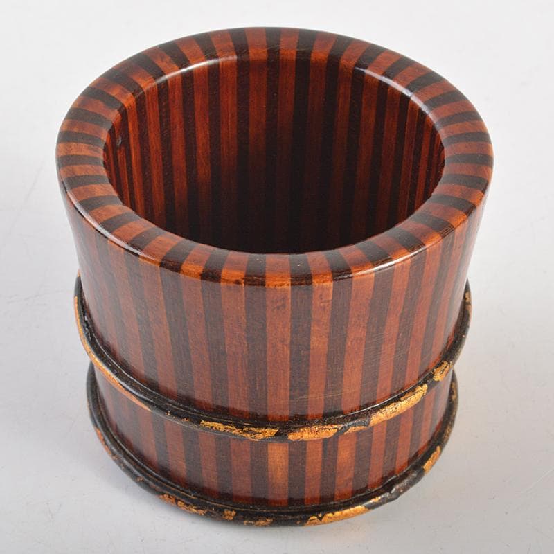 茶道具　友裕作　寄木　茶筒　時代箱付　V　R7407