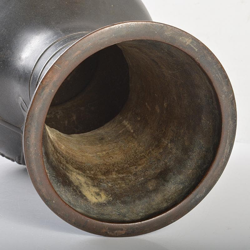 古銅銀象嵌　碇桜文　長顎瓶　横須賀泉商会款　重さ約6kg　H　R7179B