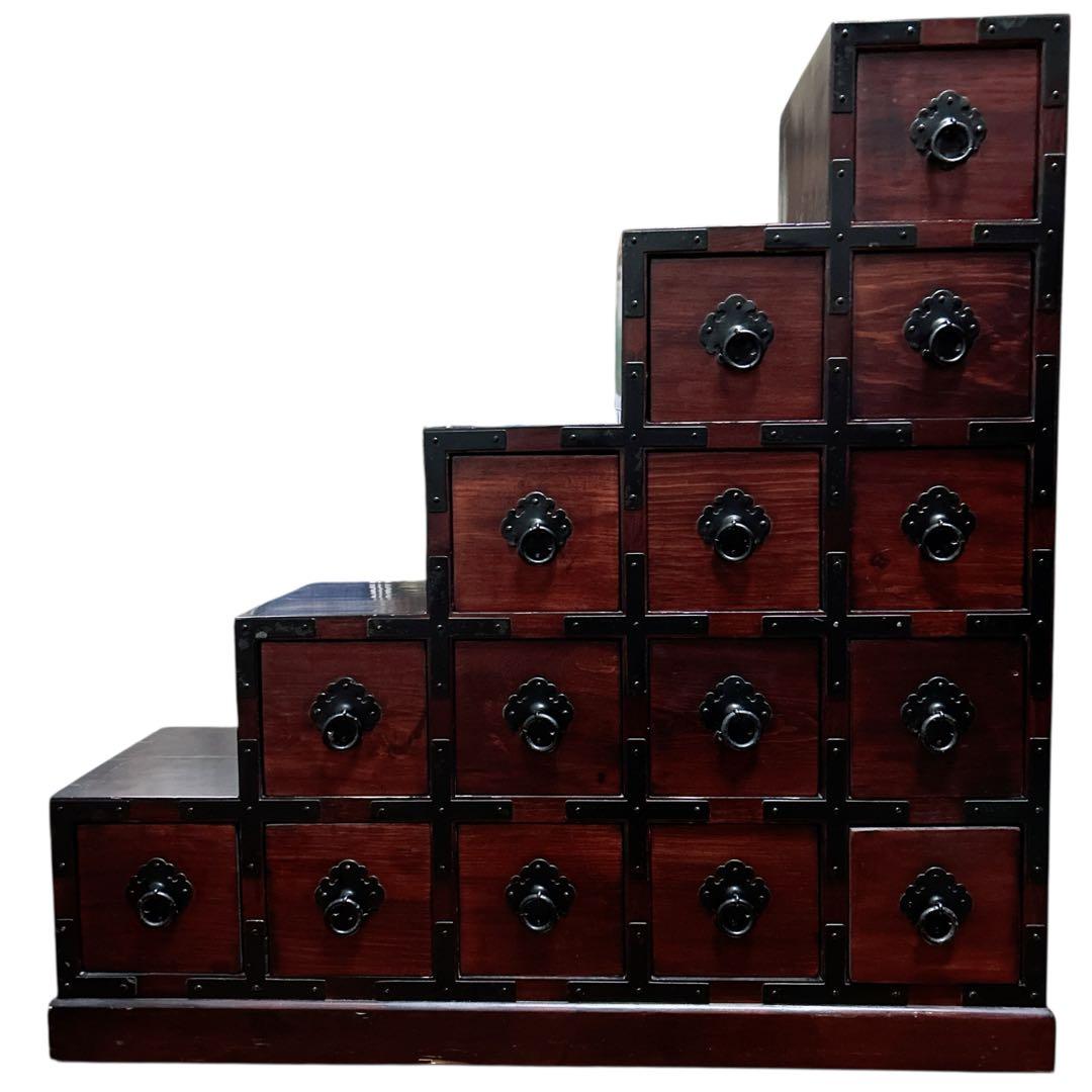 階段箪笥 古民家家具 アンティーク 小引出し 飾り棚 和箪笥 レトロモダン