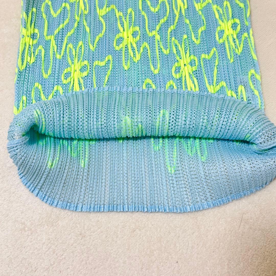 極美品✨PLEATS PLEASE 花柄　水色　花柄　ノースリーブ　メッシュ