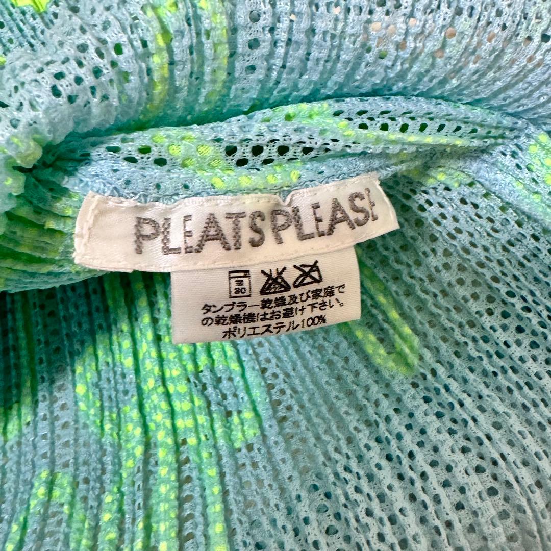 極美品✨PLEATS PLEASE 花柄　水色　花柄　ノースリーブ　メッシュ