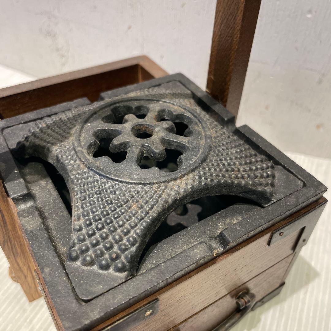 一点もの 希少品 【和骨董】木製 火鉢 煙草盆 抽斗付き 時代物 灰皿付き