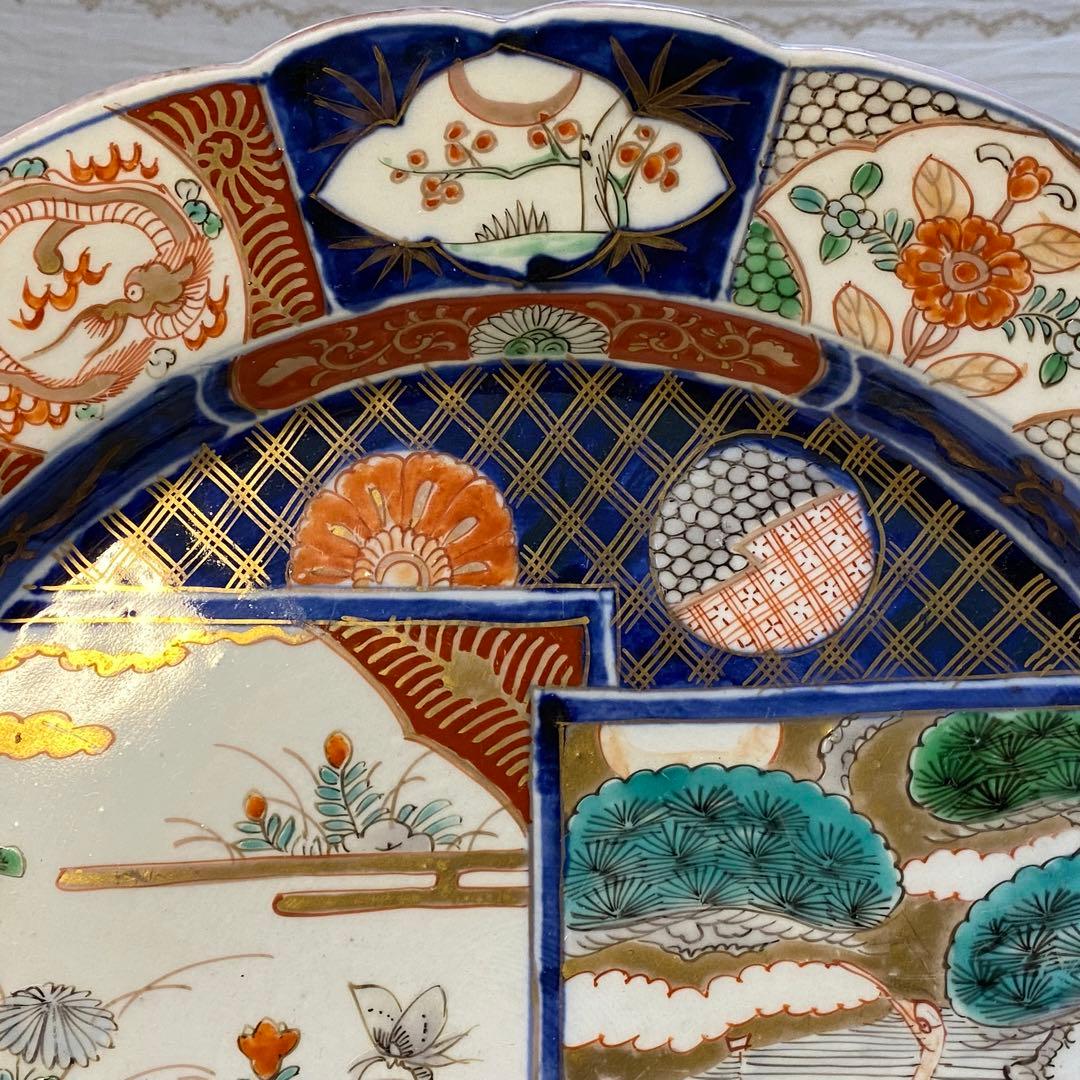 伊万里　古伊万里　大皿　色絵　金襴手　花の図　鳥の図