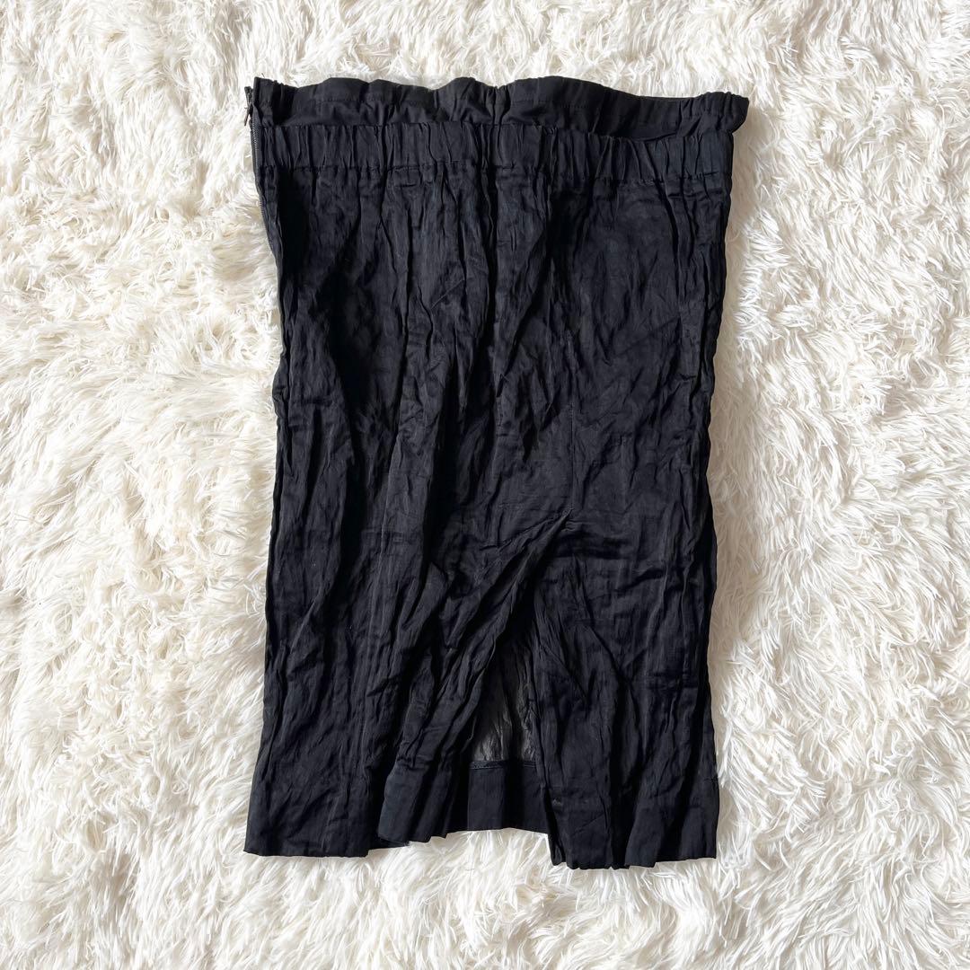 ダメージありPRADA プラダ タイトスカート ブラック リボン シワ加工