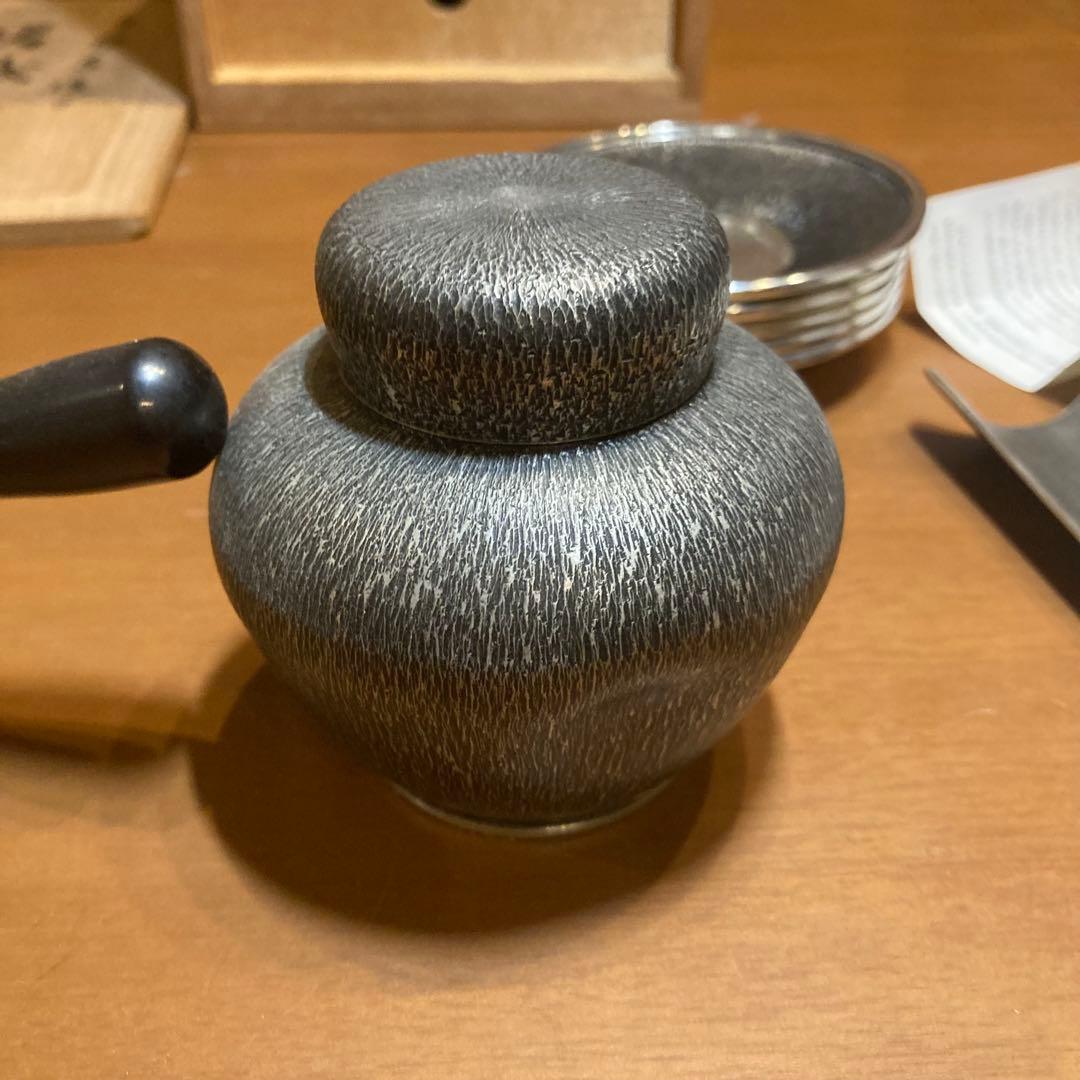 嵯峨野 本錫 手造り 茶器揃い 共箱付 急須 茶壺 茶托 茶合 受皿 木箱