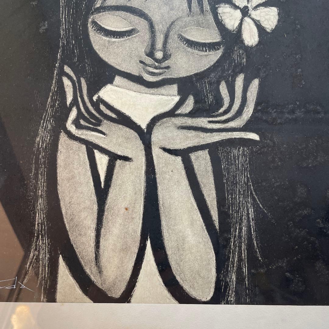 a*1様 Shun Takeda ？木版画　花飾り？QW4396