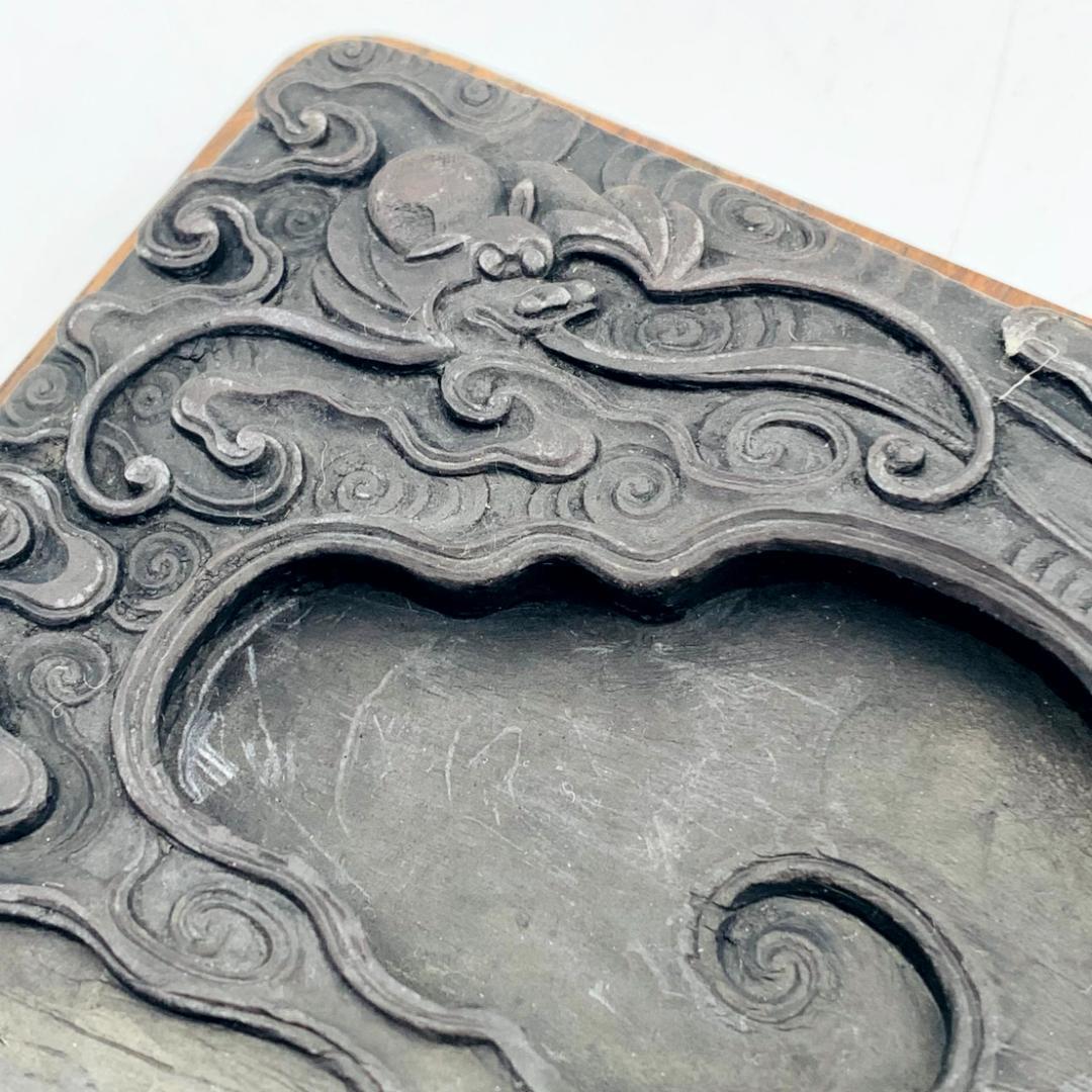 端渓硯 中国 彫刻 古硯 骨董品 木箱付き 書道