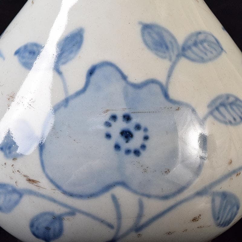 朝鮮美術　李朝　染付　蝙蝠花文　徳利　長顎瓶　時代箱付　M　R8385