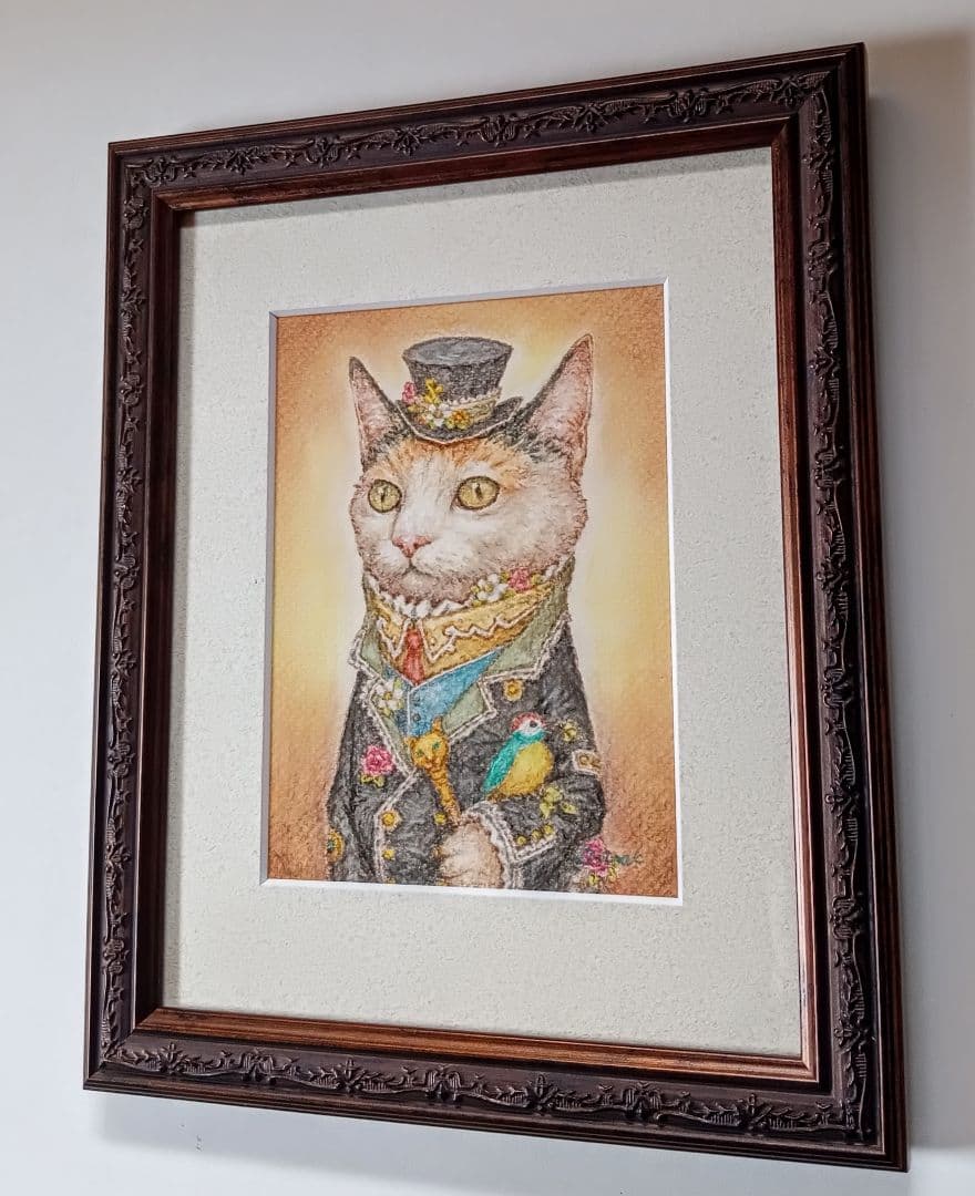 【原画】『猫の町の住民』ファンタジー　ゴシック　中世　絵画　アンティーク