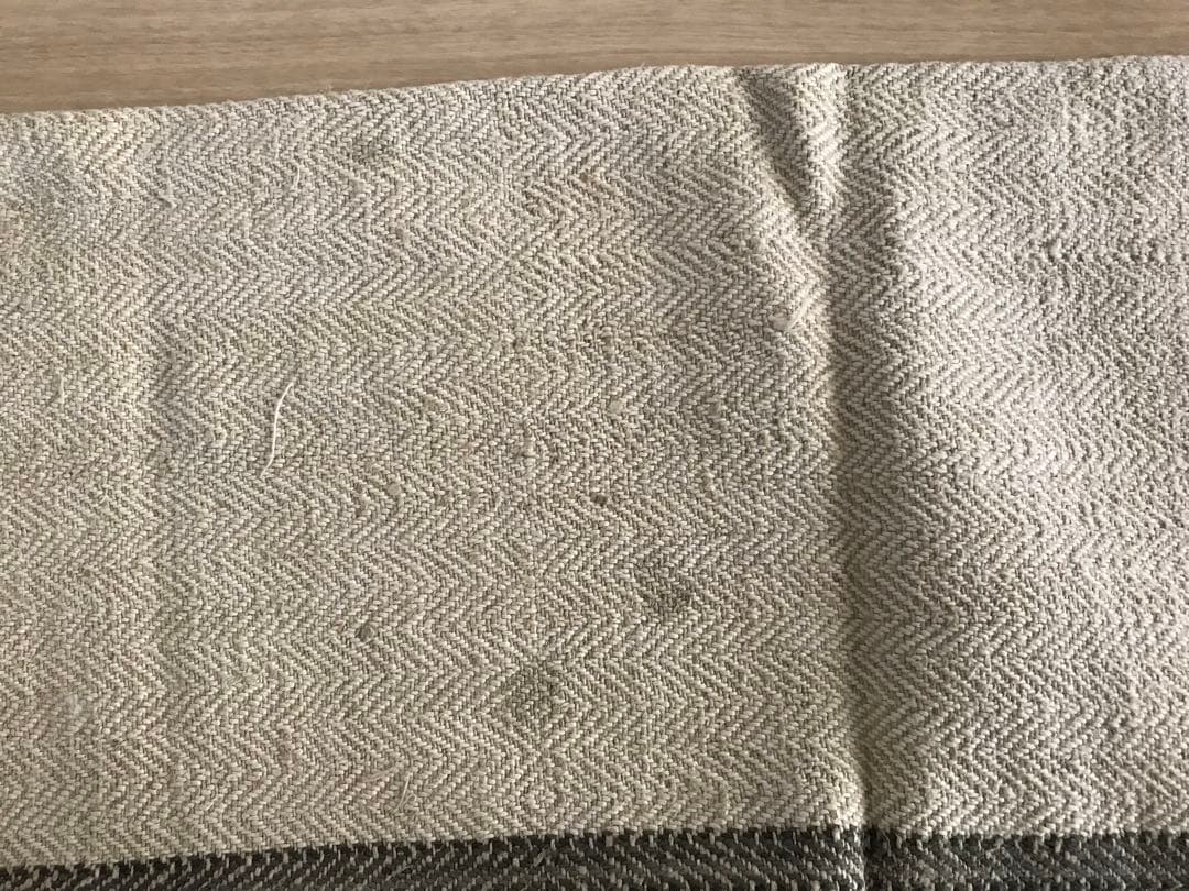 アンティーク　リネン　グレインサック　ホームスパン　イニシャル　グレー