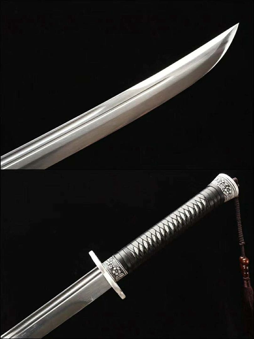 雁翎刀 黒石目鞘 模造刀 舞踊刀 武具 本牛革柄巻 コレクション刀剣