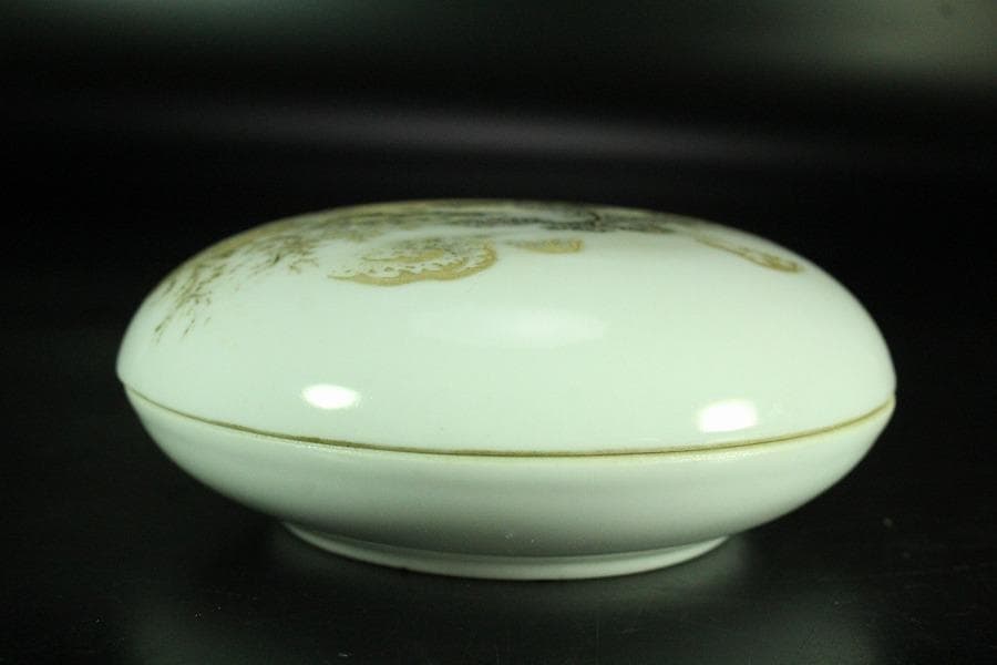 中国美術 墨絵 落 白磁香合 時代物(K-A723)