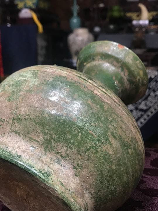 アンティーク　中国？緑釉　壺 銀化 唐物 時代物　出土品？