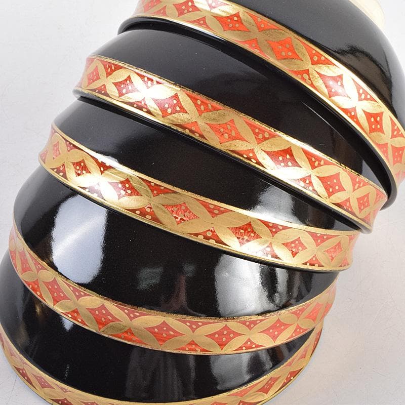 茶道具　京焼　平安景雲造　黒仁清七宝文　数茶碗　十客　共箱　M　R9315B