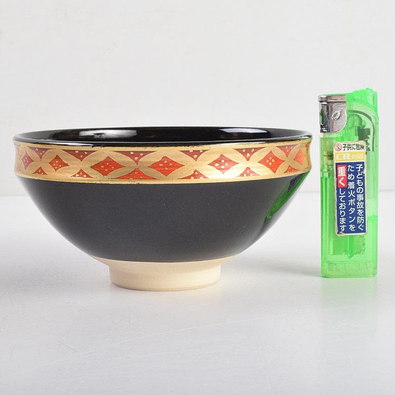 茶道具　京焼　平安景雲造　黒仁清七宝文　数茶碗　十客　共箱　M　R9315B