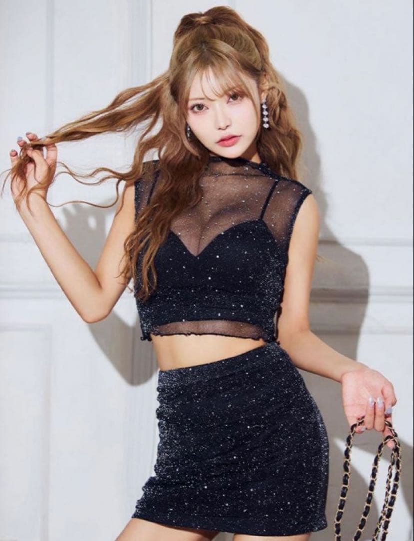 シアーラメビジューセットアップミニドレス/キャバドレス　ジュエルズ