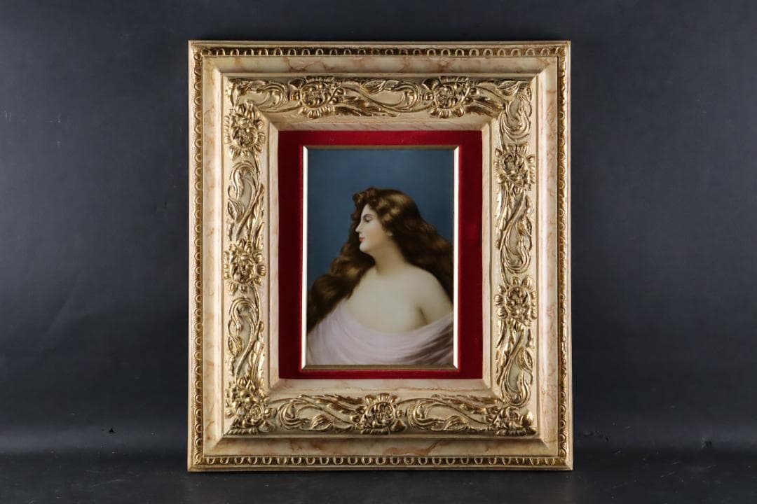 西洋美術 19世紀 KPM 美人像 手描陶板画 ベルリン王立磁器製陶所