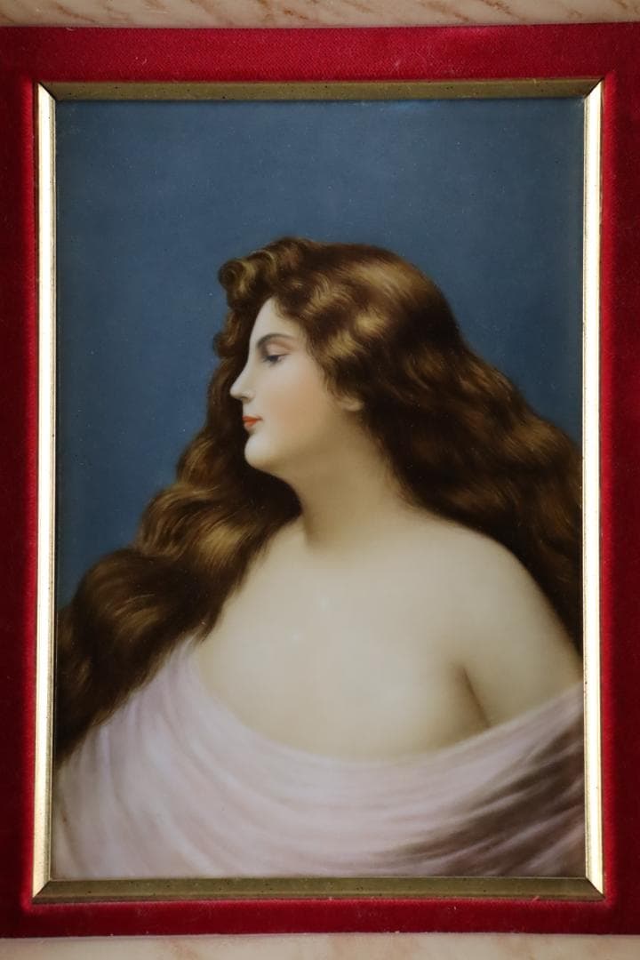 西洋美術 19世紀 KPM 美人像 手描陶板画 ベルリン王立磁器製陶所