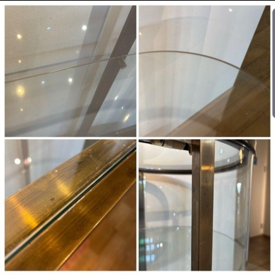 引き取り限定 ビンテージ 楕円形 ライト付き 真鍮 ガラス ショーケース 飾り棚