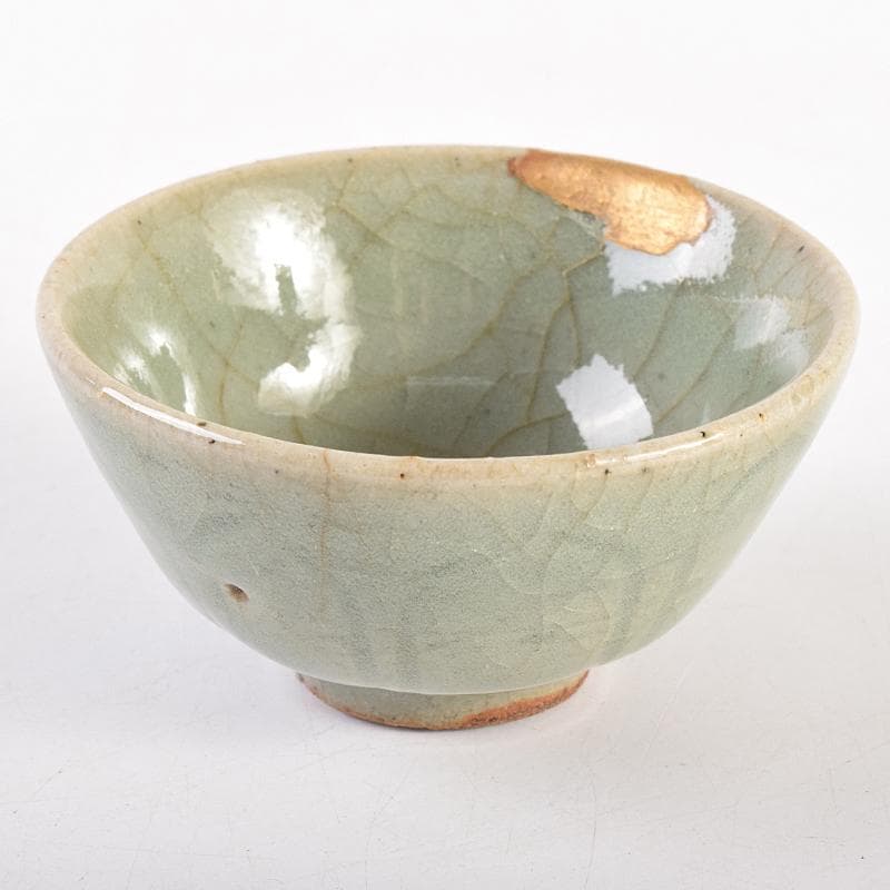 中国　南宋　哥窯　金糸鉄線　刻蓮弁文　盃　金継直し　時代箱付　V　R7717