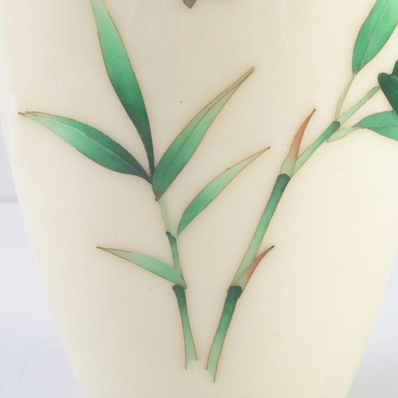 七宝焼　白釉　草鳥文　花瓶　時代箱　V　9663