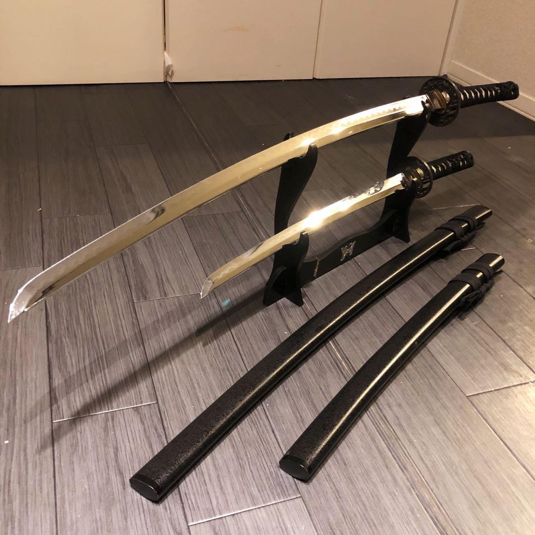 高級模造刀　居合刀　 美術刀剣　太刀　脇差　大小セット　黒拵え
