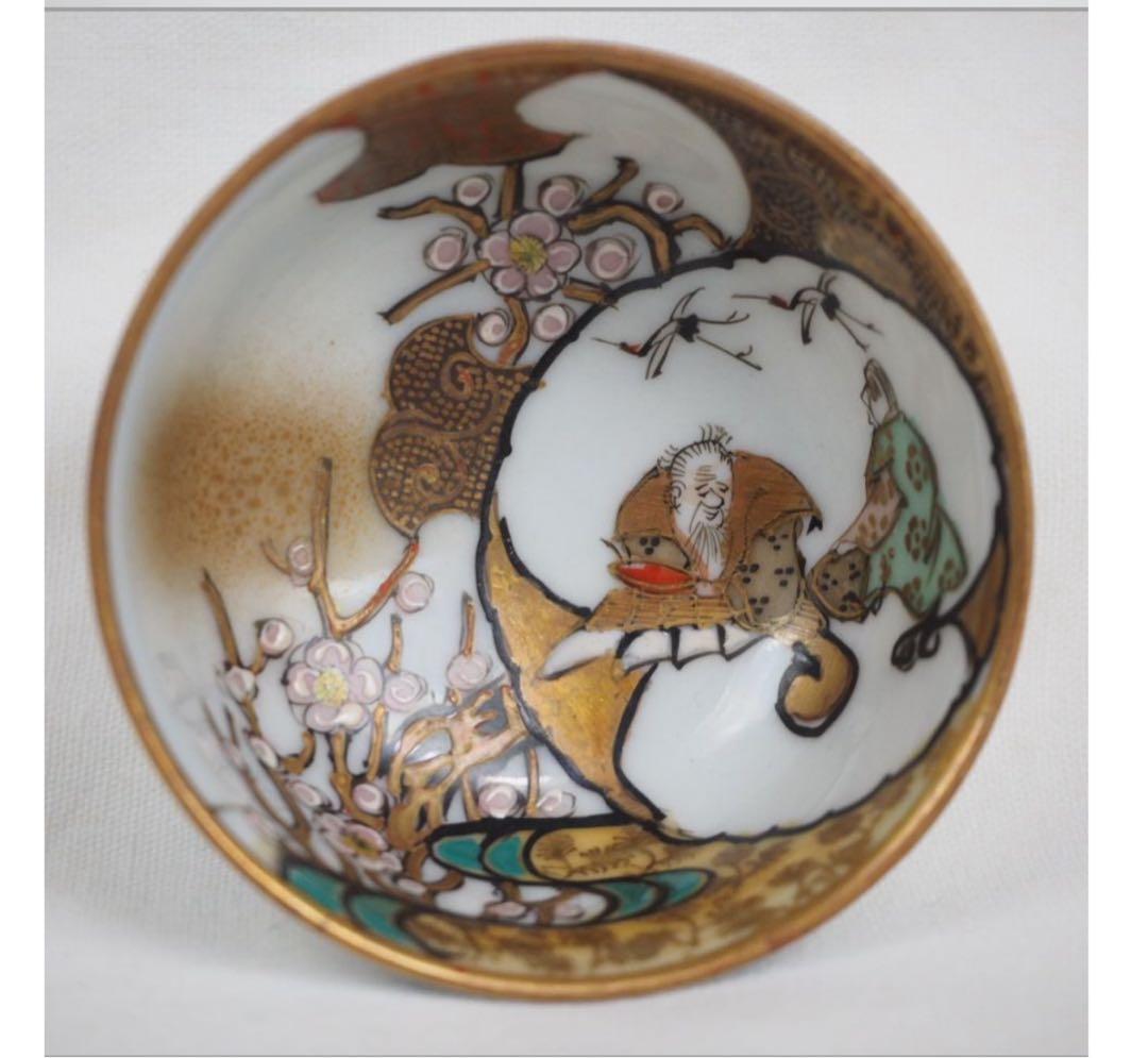 送料無料　明治～大正期　細密絵九谷焼煎茶碗5客　本金使用 完品無傷