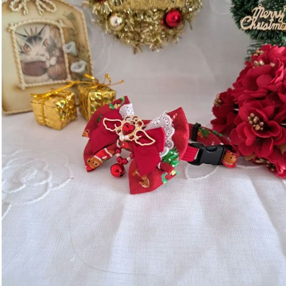 はる、クリスマスシリーズ(赤無地)わんちゃん猫ちゃん用首輪
